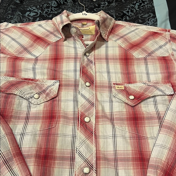 LARRY MAHAN MENS Red and White Plaid Button Down Shirt, nice, size small - Picture 5 of 7